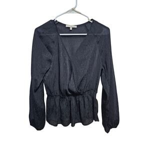 June & Hudson Top Womens Black Peplum Slightly Sheer Blouse Size Small (815)
